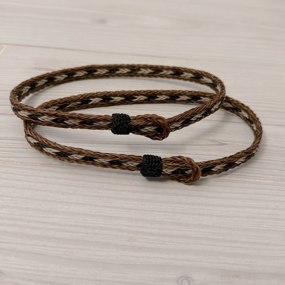 2 Horsehair Boot Bracelets Braided Black Brown White Handcrafted Equine Western